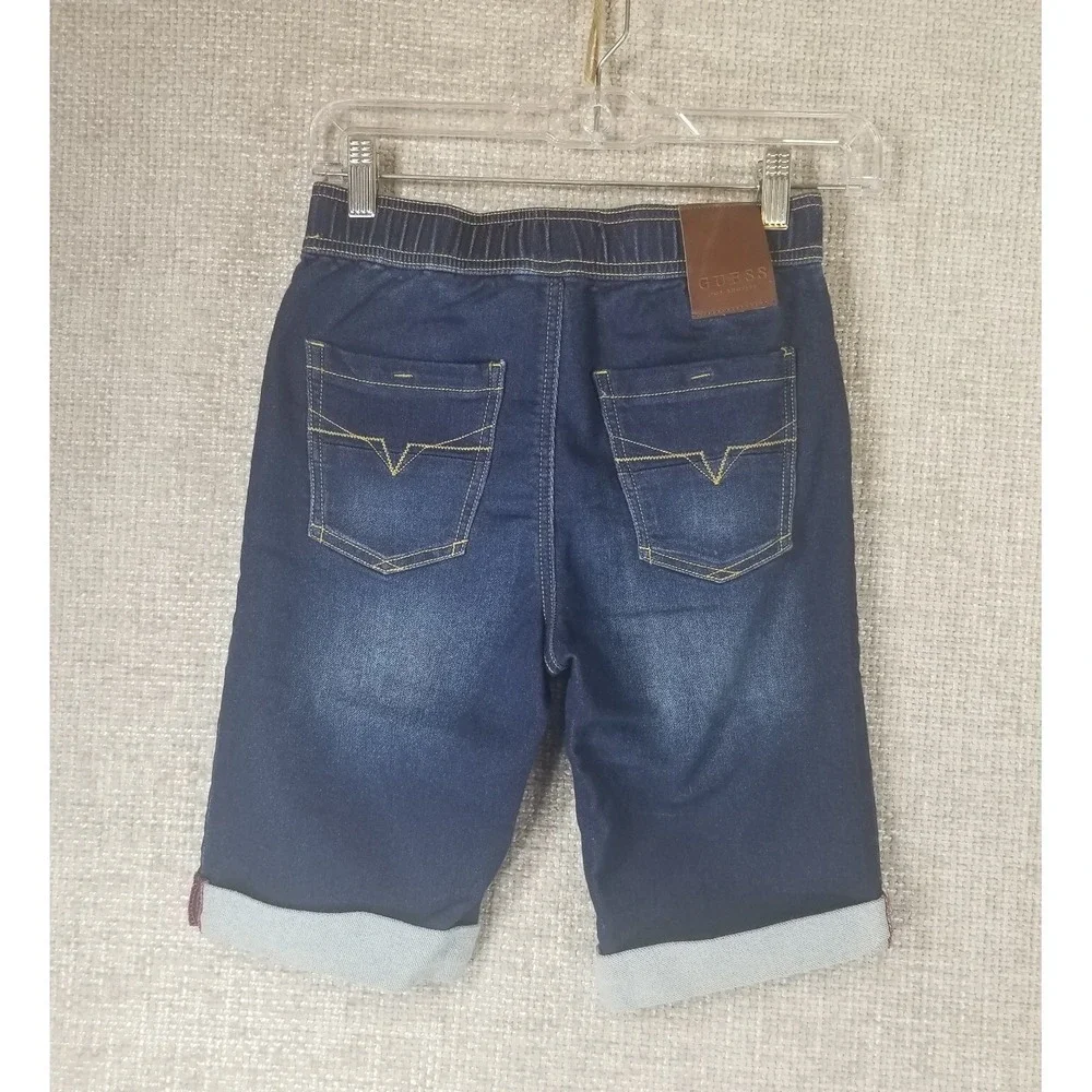 Guess Los Angeles Roll Cuff Jean Shorts Youth 12 Blue Denim‎ Zip Tie Waist EUC